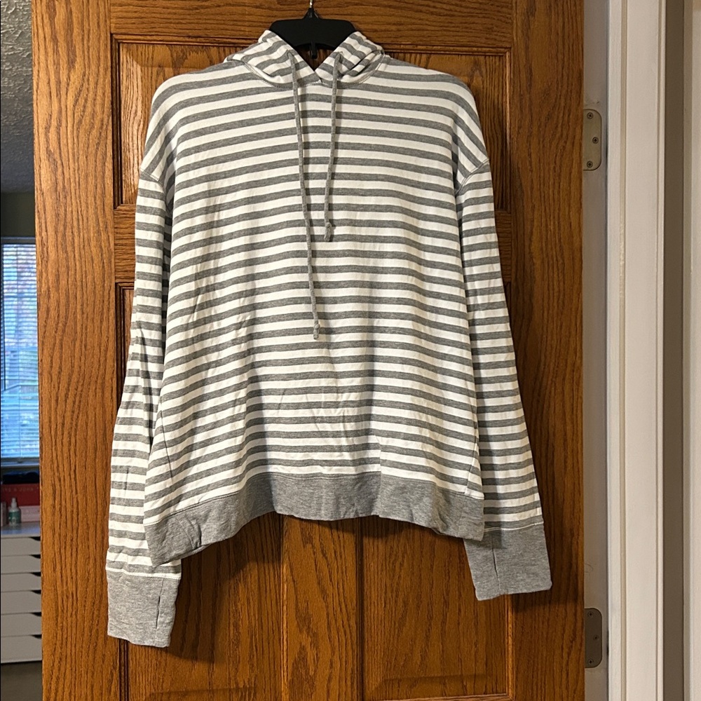 Vimmia Gray and White Striped Cross Back Hoodie
